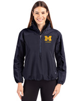 Michigan Wolverines Alumni Cutter & Buck Charter Eco Recycled Womens Anorak Jacket Navy Blue Front