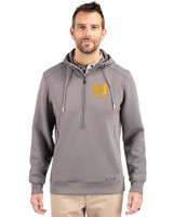 Michigan Wolverines Alumni Cutter & Buck Roam Epic Versatility Half Zip Recycled Mens Hooded Pullover Elemental Grey Front