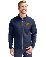 Las Vegas Aviators Cutter & Buck Adapt Eco Knit Hybrid Recycled Mens Big & Tall Full Zip Jacket Navy Blue Front