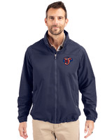 Jacksonville Jumbo Shrimp Cutter & Buck Charter Eco Knit Recycled Big & Tall Full-Zip Jacket Navy Blue Front