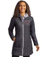 Lansing Lugnuts Cutter & Buck Rainier PrimaLoft®  Womens Eco Insulated Hooded Long Coat Black Front