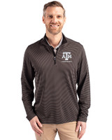 Texas A&M Aggies Alumni Cutter & Buck Virtue Eco Pique Micro Stripe Recycled Mens Big & Tall Quarter Zip Black/Elemental Grey Front