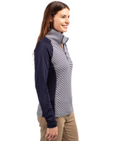 Michigan Wolverines Alumni Cutter & Buck Forge Tonal Stripe Stretch Half Zip Womens Top Liberty Navy Side
