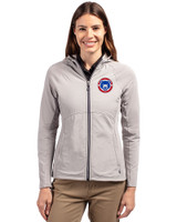 South Bend Cubs Cutter & Buck Adapt Eco Knit Hybrid Recycled Womens Full Zip Jacket Polished Medium Gray Front