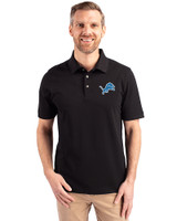 Detroit Lions Cutter & Buck Advantage Eco Tri-Blend Pique Mens Polo Black Front