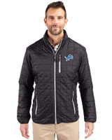 Detroit Lions Cutter & Buck Rainier Recycled Insulated Puffer Mens Full Zip Jacket Black Front