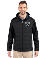 Las Vegas Raiders Cutter & Buck Evoke Hybrid Eco Softshell Recycled Full Zip Mens Big & Tall Hooded Jacket Black Front