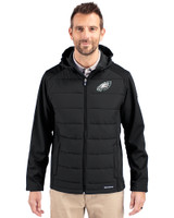 Philadelphia Eagles Cutter & Buck Evoke Recycled Honeycomb Fleece Mens Hybrid Full Zip Jacket Black Front