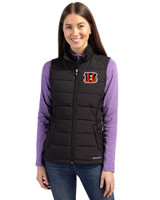 Cincinnati Bengals Cutter & Buck Evoke Hybrid Softshell Recycled Womens Full Zip Vest Black Front