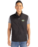 Green Bay Packers Cutter & Buck Charter Recycled Packable Mens Big & Tall Full Zip Vest Black Front