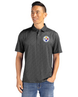 Pittsburgh Steelers Cutter & Buck Pike Eco Pebble Print Stretch Recycled Mens Polo Black Front