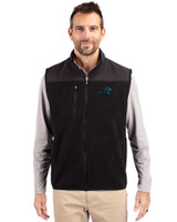 Carolina Panthers Cutter & Buck Cascade Eco Sherpa Mens Big and Tall Fleece Vest Black Front