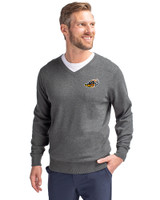Akron RubberDucks Cutter & Buck Lakemont Tri-Blend Mens Big and Tall V-Neck Pullover Sweater Charcoal Heather Front