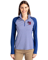 Buffalo Bisons Cutter & Buck Forge Tonal Stripe Stretch Half Zip Womens Top Tour Blue Front
