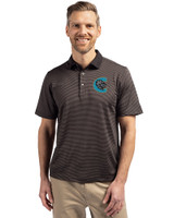 Charlotte Knights Cutter & Buck Virtue Recycled Micro Stripe Featherlight Pique Mens Big & Tall Polo Black/Elemental Grey Front