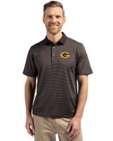 Grambling Tigers Cutter & Buck Virtue Eco Pique Micro Stripe Recycled Mens Big & Tall Polo Black/Elemental Grey Front