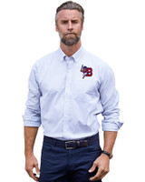 Buffalo Bisons Cutter & Buck Stretch Oxford Stripe Mens Big and Tall Long Sleeve Dress Shirt French Blue Front