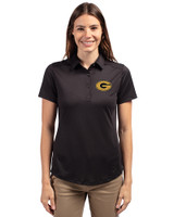Grambling Tigers Cutter & Buck Prospect Eco Textured Stretch Recycled Womens Short Sleeve Polo Black Front