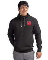 Nebraska Cornhuskers Cutter & Buck Roam Epic Versatility Half Zip Recycled Mens Hooded Pullover Black Front