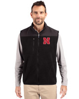 Nebraska Cornhuskers Cutter & Buck Cascade Epic Comfort Recycled Sherpa Fleece Mens Full Zip Vest Black Front