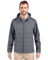 Arizona Wildcats Cutter & Buck Evoke Hybrid Eco Softshell Recycled Full Zip Mens Big & Tall Hooded Jacket Elemental Grey Front