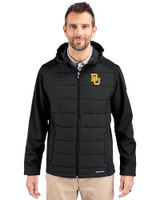 Baylor Bears Cutter & Buck Evoke Hybrid Eco Softshell Recycled Full Zip Mens Big & Tall Hooded Jacket Black Front