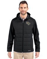 UCF Knights Cutter & Buck Evoke Hybrid Eco Softshell Recycled Full Zip Mens Big & Tall Hooded Jacket Black Front