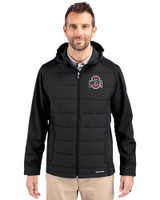 Ohio State Buckeyes- Cutter & Buck Evoke Recycled HoneycombFleece Mens Big & Tall Hybrid Full Zip Jacket Black Front