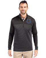 Indianapolis Colts Cutter & Buck Traverse Stretch Eco Stripe Quarter Zip Mens Pullover Black Front