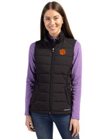 Clemson Tigers Cutter & Buck Evoke Hybrid Softshell Recycled Womens Full Zip Vest Black Front