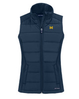 Michigan Wolverines Cutter & Buck Evoke Hybrid Eco Softshell Recycled Womens Full Zip Vest NVBU_MANN_HG 1