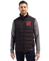Nebraska Cornhuskers Cutter & Buck Evoke Hybrid Softshell Recycled Mens Full Zip Vest Black Front