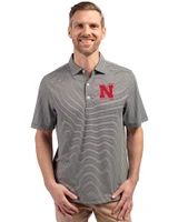 Nebraska Cornhuskers Cutter & Buck Forge Eco Double Stripe Stretch Recycled Mens Polo Black/White Front