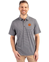 Clemson Tigers Cutter & Buck Forge Eco Heather Stripe Stretch Recycled Mens Polo Black Heather Front