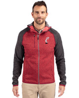 Cincinnati Bearcats Cutter & Buck Mainsail Sweater-Knit Mens Full Zip Hooded Jacket Cardinal Red Heather/Charcoal Heather Front