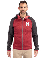 Nebraska Cornhuskers Cutter & Buck Mainsail Full Zip Hooded Mens Jacket Cardinal Red Heather/Charcoal Heather Front