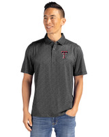 Texas Tech Red Raiders Cutter & Buck Pike Eco Pebble Print Stretch Recycled Mens Polo Black Front