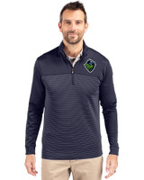 Hillsboro Hops Cutter & Buck Traverse Recycled Smooth Stretch Mens Big & Tall Stripe Quarter Zip Pullover Liberty Navy Front