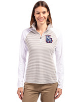 New Hampshire Fisher Cats Cutter & Buck Forge Tonal Stripe Stretch Half Zip Womens Top White/Polished Front