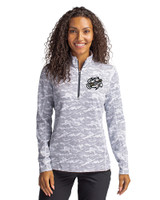 Omaha Storm Chasers Cutter & Buck Traverse Stretch Eco Camo Print Quarter Zip Womens Pullover Charcoal Front