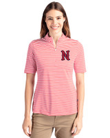 Nashville Sounds Cutter & Buck Virtue Eco Pique Stripe Recycled Womens Top Red Front