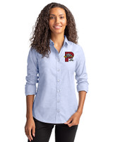 Portland Sea Dogs Cutter & Buck Stretch Oxford Womens Long Sleeve Dress Shirt Light Blue Front