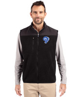 Los Angeles Rams Historic Cutter & Buck Cascade Eco Sherpa Mens Big and Tall Fleece Vest Black Front