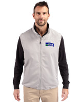 Seattle Seahawks Historic Cutter & Buck Charter Eco Recycled Mens Full-Zip Vest Polished Medium Gray Front