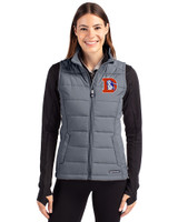 Denver Broncos Historic Cutter & Buck Evoke Hybrid Softshell Recycled Womens Full Zip Vest Elemental Grey Front