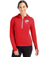 Buffalo Bills Historic Cutter & Buck Daybreak Eco Recycled Womens Half Zip Hoodie Red Front