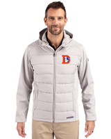 Denver Broncos Historic Cutter & Buck Evoke Recycled Honeycomb Fleece Mens Hybrid Full Zip Jacket CONCRETE Front