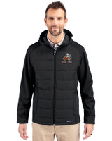Cleveland Browns Historic Cutter & Buck Evoke Hybrid Softshell Recycled Full Zip Mens Hooded Jacket Black Front