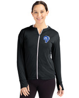 Los Angeles Rams Historic Cutter & Buck Daybreak Eco Recycled Womens Full Zip Hoodie Black Front