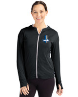 Detroit Lions Historic Cutter & Buck Daybreak Recycled Womens Hooded Full Zip Black Front